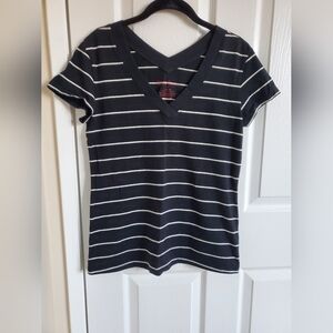 Hanna Andersson Black and White Striped V-Neck Women's Top